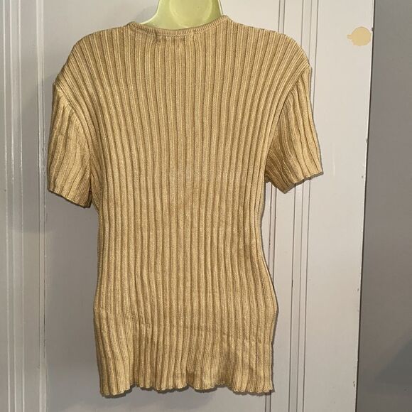 Vintage 80s Liz Claiborne Collection gold ribbed rayon short sleeve sweater - Picture 6 of 8